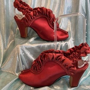 VINTAGE 1940’s Daniel green 255 dusky dark rose satin peep toe sling‎ back fc1